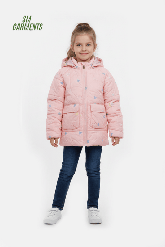 XGZZX GIRLS HEART PRINTED DOUBLE POCKET JACKET - Smgarment's
