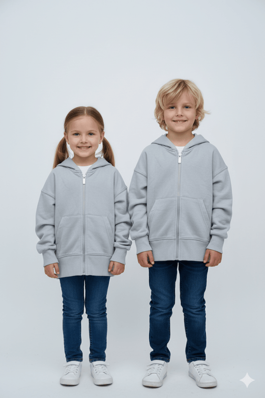 ZARA KIDS BASIC BLUE - GREY ZIPPED HOODIE - Smgarment's