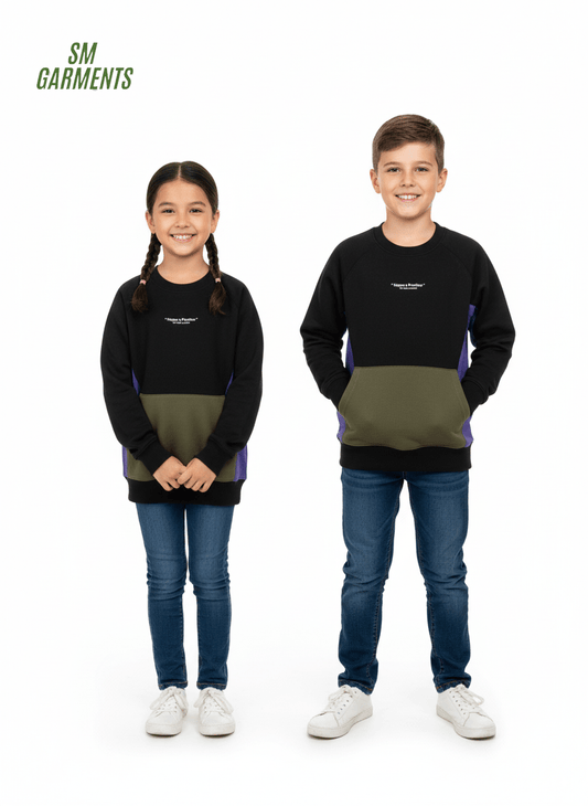 ZARA KIDS Color block Sweatshirt – Black, Olive & Purple - Smgarment's